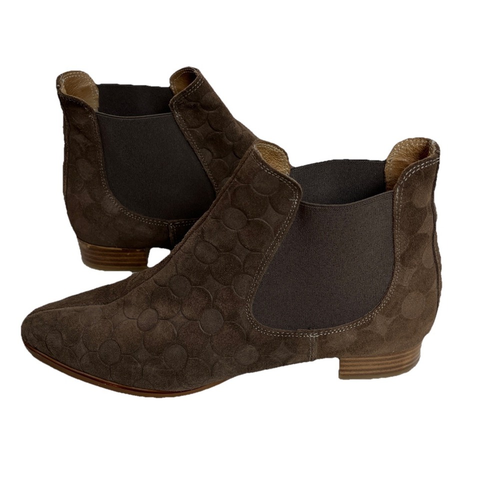 Anthropologie Brown Suede Floral Embossed Chelsea Boot Women's Size 39/8‎